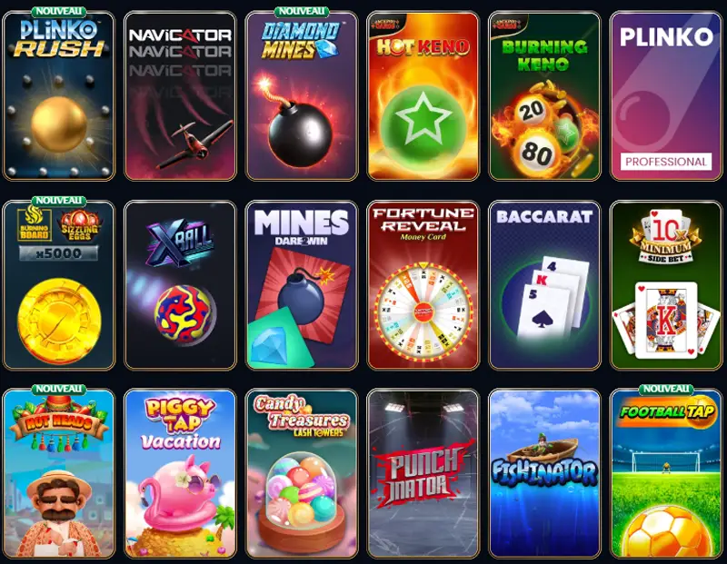 mini jeux et crash games sur Millioner Casino