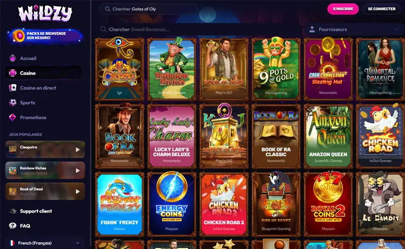 machines à sous disponibles sur WILDZY casino